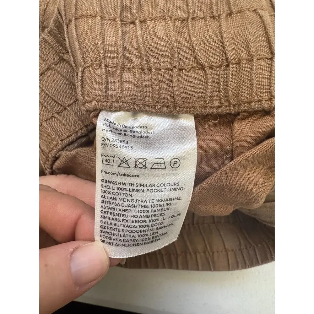 H&M Linen Pants Mens Size Large Slim Fit Natural Brown Vacation Cruise Resort